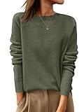 ANRABESS Womens 100% Wool Sweaters Crewneck Long Sleeve Work Business Casual Basic Sweater Tops 2025 Fall Outfits Green Medium