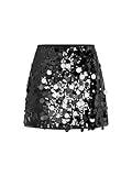 CIDER Sequin Mid Waist Sparkle Skirt Party Club Night Out Mini Skirt for Women Trendy Black