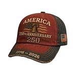 United States 250th Anniversary Red Cap, 250th Patriotic Baseball Cap, Adjustable Retro Embroidered Hat for Men Women Gifts (US, Alpha, One Size, Red)