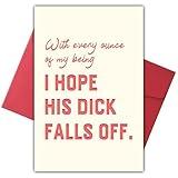Sarcastic Divorce Card for Women, Funny Rude Breakup Gift with 'I Hope His D*ck Falls Off' Message, Dark Humor Greeting Card for Best Friends, Her, Divorced Ladies