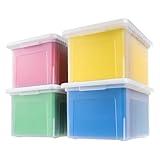 IRIS USA File Box, Plastic File Organizer with Lids for Letter/Legal File, Portable Document Box For Moving, Storage Bin with Durable and Secure Lid, Stackable Nestable BPA-Free, Clear 35 Qt. 4 Pack