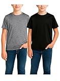 RBX Boys Tshirts - 2 Pack Dry Fit Crewneck Short Sleeve Boys Athletic Shirts Dry Fit Kids Activewear Sports (Sizes: 4-16), Size 14-16, Black/Charcoal