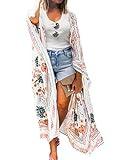 Flowy Long Floral Kimono Cover Up Tops Womens Summer Chiffon Cardigan Duster Beach Sheer Boho Resort Wear with Belt M