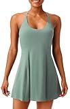 PERSIT Women Tennis Dress Athletic Wrokout Summer Dress Golf with Built in Bras & Shorts Pockets Sage