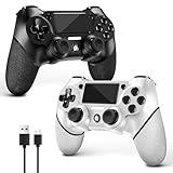 AceGamer 2 Pack for PS4 Controller, Wireless Controller for PS4/Pro/Slim/PC, with Non-Slip Grip of Both Sides and 2 USB-C Cable! (Black and White)