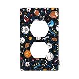 Pznen Fun Sports Design Navy Blue Wall Plate Collection Football Soccer Baseball Basketball Outlet Covers 1-Gang Standard Size Duplex Receptacle Plug Cover 4.5" x 2.76"