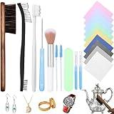Jewelry Cleaning Kit,20 Pcs Jewelry Cleaner Brush Tool Set-Cleaning Polishing Cloth,Double-Ended Cleaning Brush,Big&Small Hole Brush,Needles and Crevice Brush for All Jewelry,Ring,Gold,Diamond,Earring,Sterling Silver