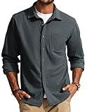 PJ PAUL JONES Men's Casual Button up Shirt Long Sleeve Fashion Texture Button Down Shirt Dark Grey