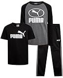 PUMA Boys Sweatpants Set - 3 Piece Fleece Pullover Long Sleeve Shirts Boys TShirt and Jogger Pants Kids Activewear Set (8-16), Size 14-16, Black/Charcoal