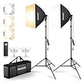NEEWER 2 Pack 24"x24" Softbox Lighting Kit with Tripod Stands, 45W Bi Color 2.4G LED Bulbs, 10 Channels 2900K-7000K 1400lx/m CRI95, 66'/20m Remote Control, Photography Continuous Lighting Kit, NK103
