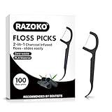 RAZOKO Natural Dental Floss Picks High Toughness Charcoal Toothpicks Sticks-Vegan,Eco-Friendly Sustainable Flossers for Teeth Cleaning 100 Count
