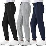 Avsead Tween Boys Fleece Sweatpants Pants Kids 3 Pack Athletic Joggers Sweat Pant with Zipper Pocket Fall Winter Clothes Size 10-12 Black/Navy/Grey