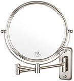 Wall Mounted Makeup Mirror - 10x Magnification 8'' Two-Sided Swivel Extendable Bathroom Mirror Nickel Finish