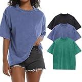 BINTEHGS Oversized Grunge Vintage t Shirts for Women Short Sleeve Cotton Casual Baggy Tees Teens Trendy Crew Neck Loose Tops(BK+BE+GN,L)