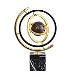 WELAISA Modern Decorative Globe Sculpture, Black and Gold, Marble Base, Orbital Design, Contemporary Home Decor, Metal Art Piece