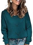 Dokotoo Womens Ladies Cute Autumn Winter Fall 2025 Soft Warm V Neck Color Block Hollow Out Chunky Cozy Long Sleeve Cable Knit Pullovers Sweaters for Women Blue XX-Large