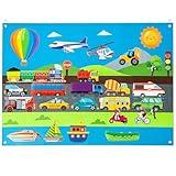 WATINC 35Pcs Vehicle Felt Story Board Set 3.5Ft Preschool Transportation Themed Storytelling Cars Train Trucks Planes Boats Early Learning Interactive Play Kit Wall Hanging Gift for Toddlers Kids