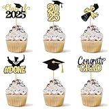Class of 2025 Graduation Cupcake Topper - Celebrate Graduation Day with Tindobewan Glitter Congrats Grad Cupcake Picks Decorations(24Pcs,Black with Gold) S1
