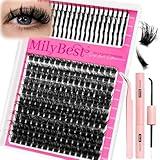 Manga Lash Clusters Kit 100D Eyelash Clusters with DIY Spikes 13-19MM Spiky Volume Cluster Eyelash Extensions Wispy Individual Lash Extensions Kit Anime Lashes Cluster Bond & Seal Tweezer by MilyBest