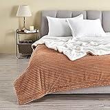 Great Bay Home Ribbed Texture Reversible Brown Throw Blanket, Fluffy and Luxurious Full Queen Blanket (90" x 90" Blanket, Toffee)