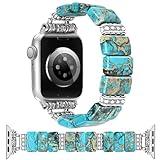 Newlibery Beaded Natural Stone Bracelet Band Women Compatible with Apple Watch 38/40/41/42mm(S10) Boho Handmade Elastic Western Vintage Imperial Stone Strap for iWatch Series 10/9/8/7/6/5/4/3/2/1/SE