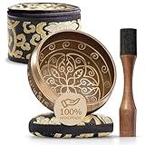 Handmade Tibetan Etched Singing Bowl Set with Case – Meditation Bowl & Sound Bowl with Cushion, Mallet & Guide – Hand-Tuned Meditation Bowl for Relaxation – Yoga Relaxation Accessories