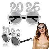 Relaxweex 2026 Happy New Year Eyeglasses Glitter Number Eyeglasses Plastic Glasses Number Decorative Glasses for New Year Eve(Glitter Silver)