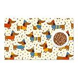 HOMETITUTE Adorable Dachshund Puppy Pet Food Mat with Colorful Polka Dot Pattern Pet Bowl Mat for Dogs and Cats Non Slip Feeding Mats Easy Clean Fast Dry Cat and Dog Feedings Mats 20" x 12"