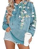 Zeagoo Womens Fashion Hoodies Plus Size Long Sleeve Tunic Hooded Teacher Outfits for Women Blue Floral Large