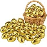 Celmuron 30 Pack 3.15'' Golden Easter Eggs, Fillable Plastic Eggs for Easter Hunt, Basket Stuffers, Party Favors, Classroom Rewards, DIY Crafts and Spring Decorations