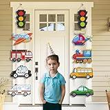 10 Pcs Transportation Birthday Party Banner Signs for Kids, Car Theme Hanging Party Kits, Outdoor Porch Transportation Theme Decor, Cars, Airplanes, Traffic Lights