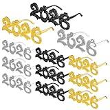 Frienda 12 Pairs 2026 New Year Eyeglasses Glitter 2026 Number Glasses New Year Eve Party Sunglasses Gift Novelty Cloud Shaped Eyewear for Photo Props Christmas Party Favors, Gold, Silver, Black