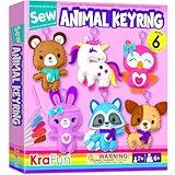 KRAFUN Unicorn Sewing Keyring Kit for Kids Age 7 8 9 10 11 12 Learn Art & Craft, Includes 6 Stuffed Animal Bear, Dog, Rabbit, Raccoon, Owl Dolls, Instruction & Felt Materials