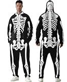 Eleganza Spook Halloween Skeleton Costume for Adult, Deluxe Comfy Adult Unisex Skeleton Jumpsuit with Hood (Large)