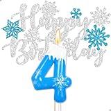 Frozen 4th Birthday Party Decorations Snowflake Number 4 Candle, Elsa Cake Topper Decorations for Girls Princess Anna Elsa Frozen Theme Party Decorations Supplies, Party Favors