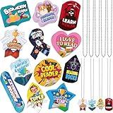 AmazingSpark 120 Pack Student Reading Incentives Dog Tags, Recognition Tag Education Awards Prizes Bulk with 12 Chains PVC Waterproof Reading Necklace for School Classroom Teacher Reward, 12 Styles