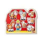 Melissa & Doug Farm Animals Jumbo Knob Puzzle, Wooden Peg Puzzle for Toddlers, Educational Toy for Shape Recognition and Fine Motor Skills, Ages 1+