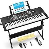 61 Key Keyboard Piano with Stand, Portable Electric Piano Keyboard Kit for Beginners with Stand, Microphone,Note Stickers, Music Rest, Digital Music Keyboard Built-In Speakers