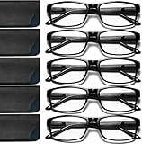 Gaoye Reading Glasses Blue Light Blocking, Readers for Women Men Anti Glare Filter Lightweight Spring Hinge Eyeglasses (5-pack Light Black with Case, 2.5)