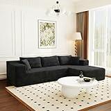 FUFU&GAGA 105.9” Modular Sectional Sofa with Chaise, L-Shape Corduroy Cloud Couch with Pillows, Modern Boneless Sofa for Living Room Apartment, No Assembly Required, Black, 105.9”W x 68.9”D x 26.4”H