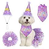 Dog Birthday Bandana with Hat and Dress Girl Set Puppy Birthday Party Supplies Cute Tutu Skirt Outfit for Small Medium Large Dogs Decorations(Purple)