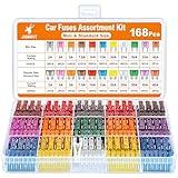 Car Fuses 168 Pcs, JOREST Assortment Kit, 114 Mini Blade Fuses Automotive + 54 Standard Auto Fuses + 1 Fuse Pullers – for Car/RV/Truck/Motorcycle/Boat (2Amp 3A 5A 7.5A 10A 15A 20A 25A 30A 35A 40A)