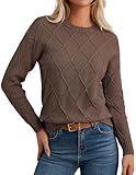 GRACE KARIN Women 2025 Long Sleeve Sweaters Trendy, Crew Neck Teacher Cable Pullover, Business Coffee Top Clothes 2XL