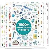 Planner Stickers - 12 Monthly Calendar Stickers for Celebrations, Office Accessories for Women, Planner Sticker for Festival Events, Holidays (14 Sheets, 1500+ Sticker Per Pack)
