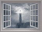 1000 Piece Puzzle for Adults Open Window to Moonlit Lighthouse A Challenging and Mystic Allure Jigsaw Game for Coastal admirers Fun Wall Art and Family Night Gift Idea
