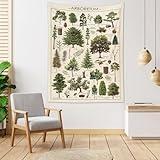 ECOTOB Vintage Tree Vertical Tapestry Green Tree Nature Plant Wall Tapestry for Bedroom Reference Illustrative Botanical Wall Art Decor for Living Room Dorm, 51W x 59L Inches