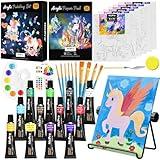 Nicpro 34PCS Kids Painting Set with Pattern Canvas, Art Painting Supplies Kit with 12 Acrylic Paints,10 Brushes,6 Canvas Panels,Table Easel,Paper Pad,Color Wheel,Palette for Beginner Student Toddlers