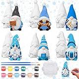 CroBlissful 6 Sets Winter Gnome Paint Your Own Ceramic Statues Ready to Paint Winter Gnome Figurines Unpainted Plaster Arts and Crafts with Brush Palette for Adults Christmas Decor