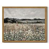 SHENIFY Vintage Landscape Framed Wall Art Meadow Flowers Farmhouse Decor Retro Classic Painting for Kitchen Living Room Bedroom Bathroom - 8x10in Natural Framed