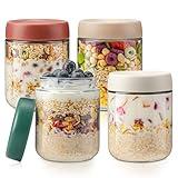 DIMBRAH Overnight Oats Containers with Lids,16oz Glass Jars with Lids - Set Of 4, Practical Oatmeal Container to Go, Chia Seed Pudding Jars, Baby Food Containers